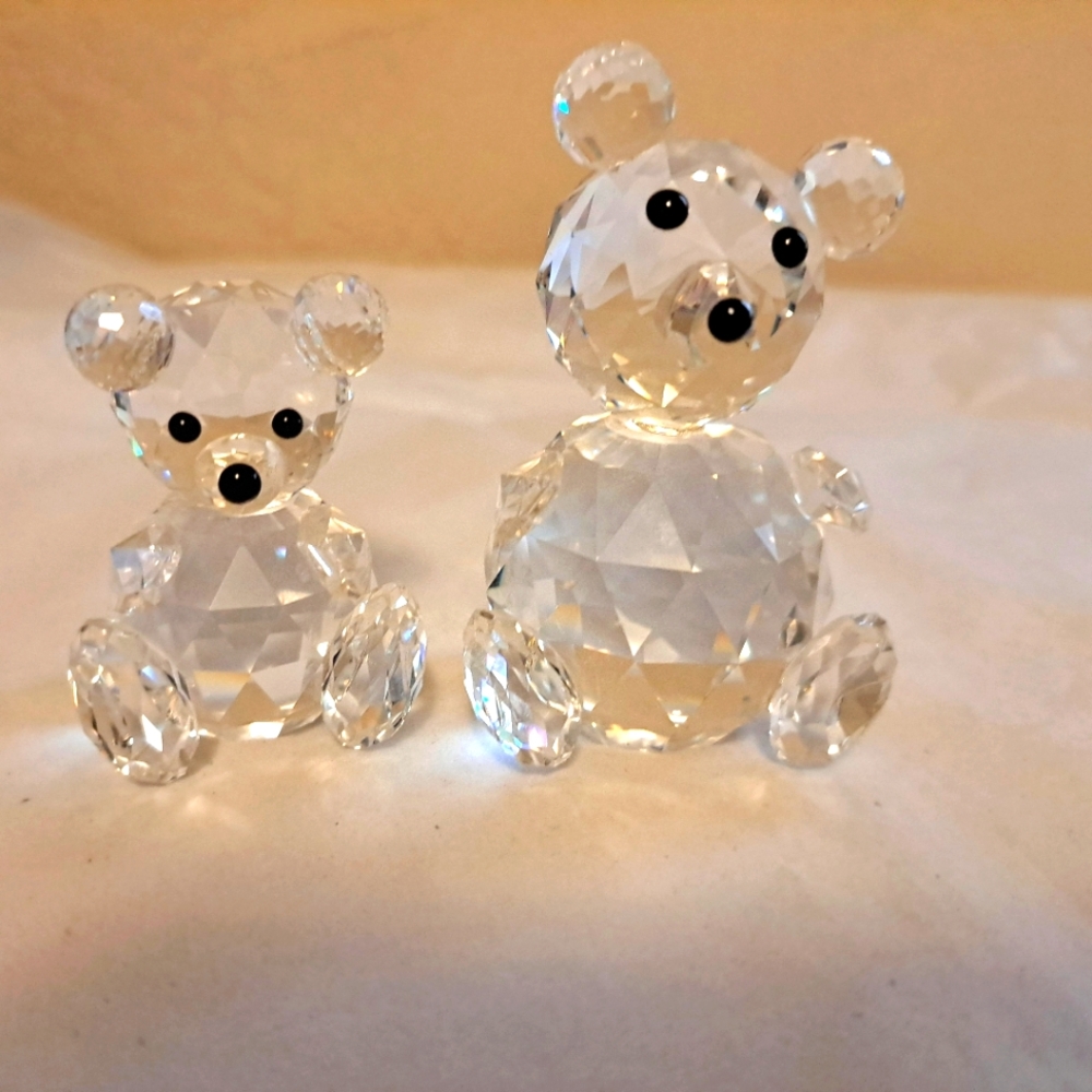 Swarovski Crystal Mama & Baby Teddy Bear Figurines NO Box